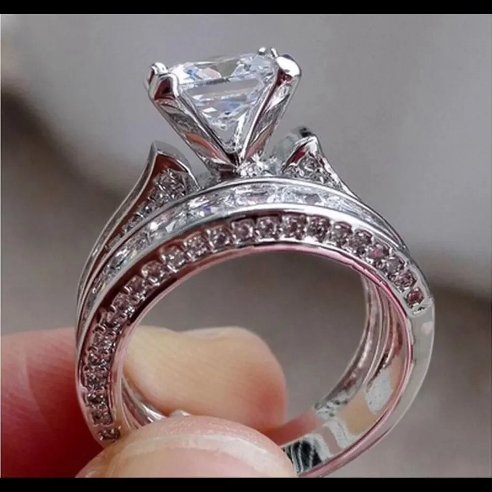 1CT Silver Wedding Bridal Ring